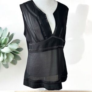 Georgiou Studio Vintage Sheer Black Sleeveless Top with Satin Trim Accents